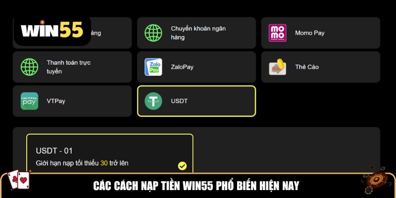 Các cách nạp tiền Win55 phổ biến hiện nay