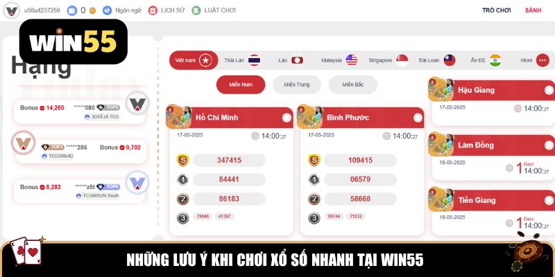 Những lưu ý khi chơi xổ số nhanh tại Win55