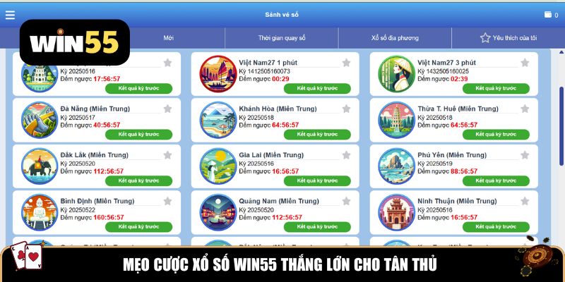 Các bước tham gia đặt cược Xổ số Win55